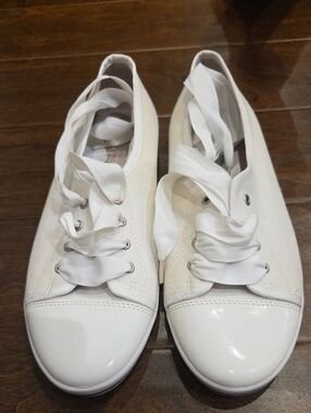 Talbots White Canvas Sneakers with Satin Ribbon Laces